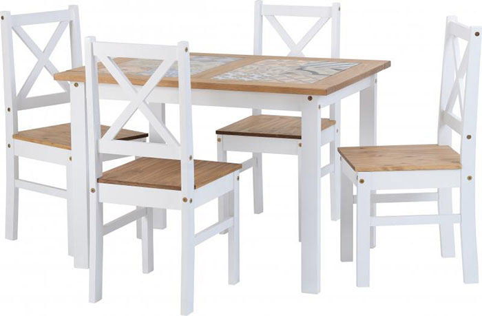 Salvador Tile Top Dining Set in White (4 Chairs)